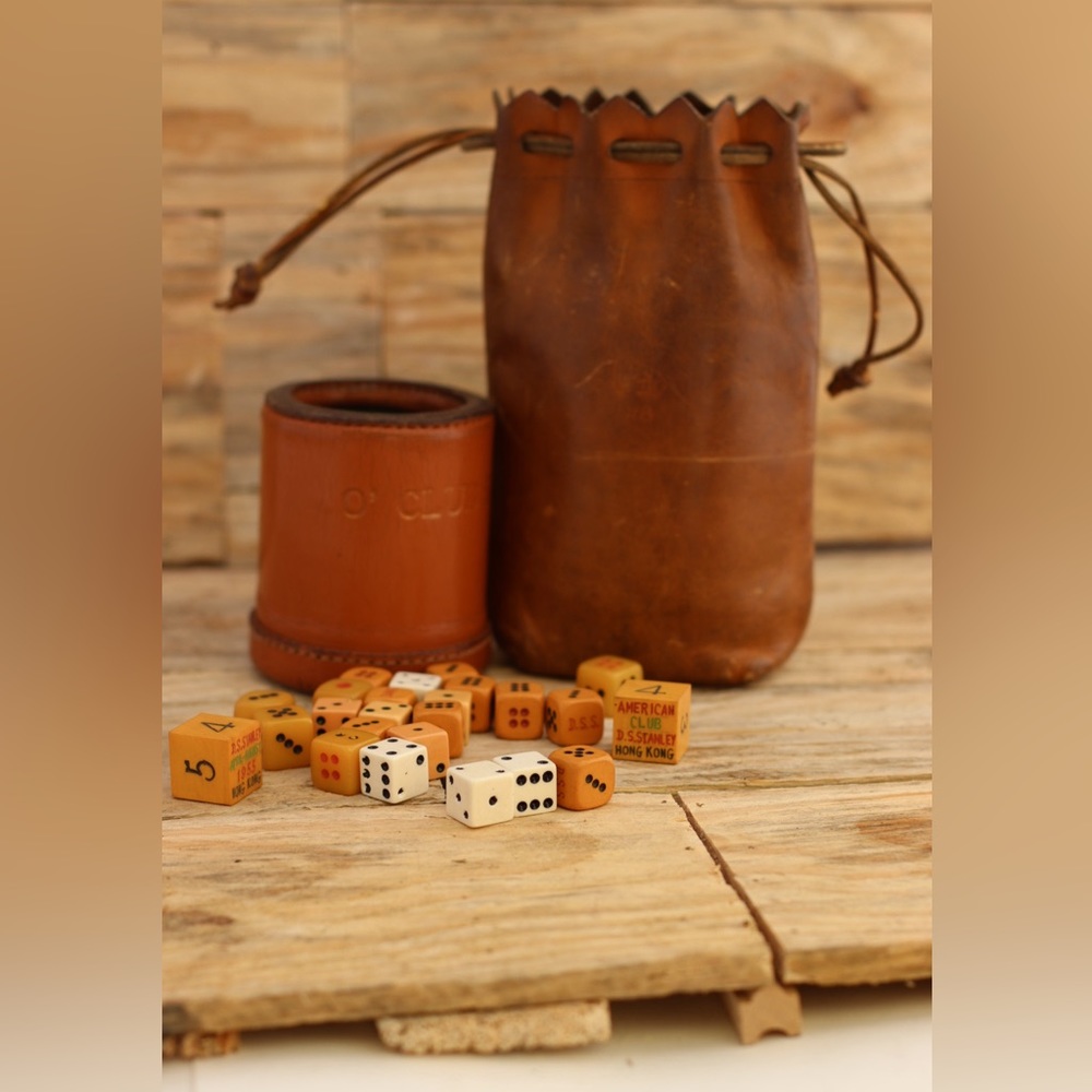 Brown leather dice bag